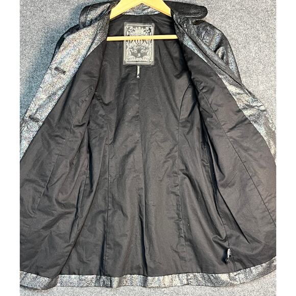 Guess Trench Coat Jacket Single Breasted Belted‎ Metallic Charcoal Gray Womens S - Picture 13 of 14